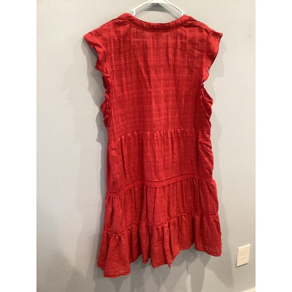 Knox Rose Womens Peasant Mini Dress Size XXL Red Boho Flutter Sleeve Crochet - Picture 4 of 8